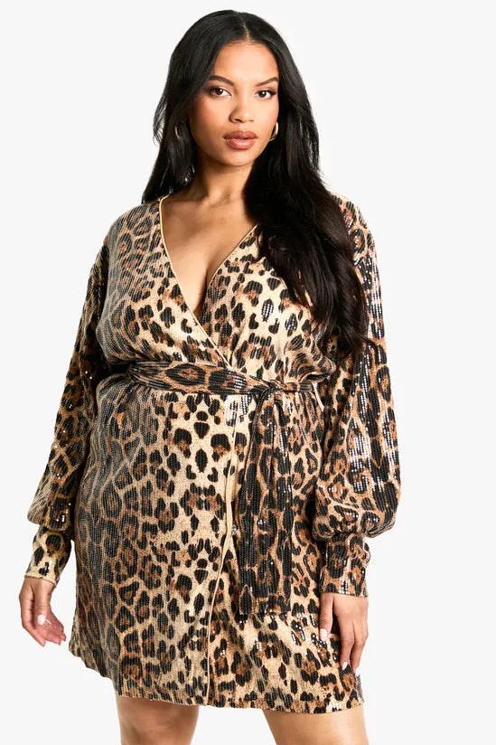 Plus Sequin Wrap Dress